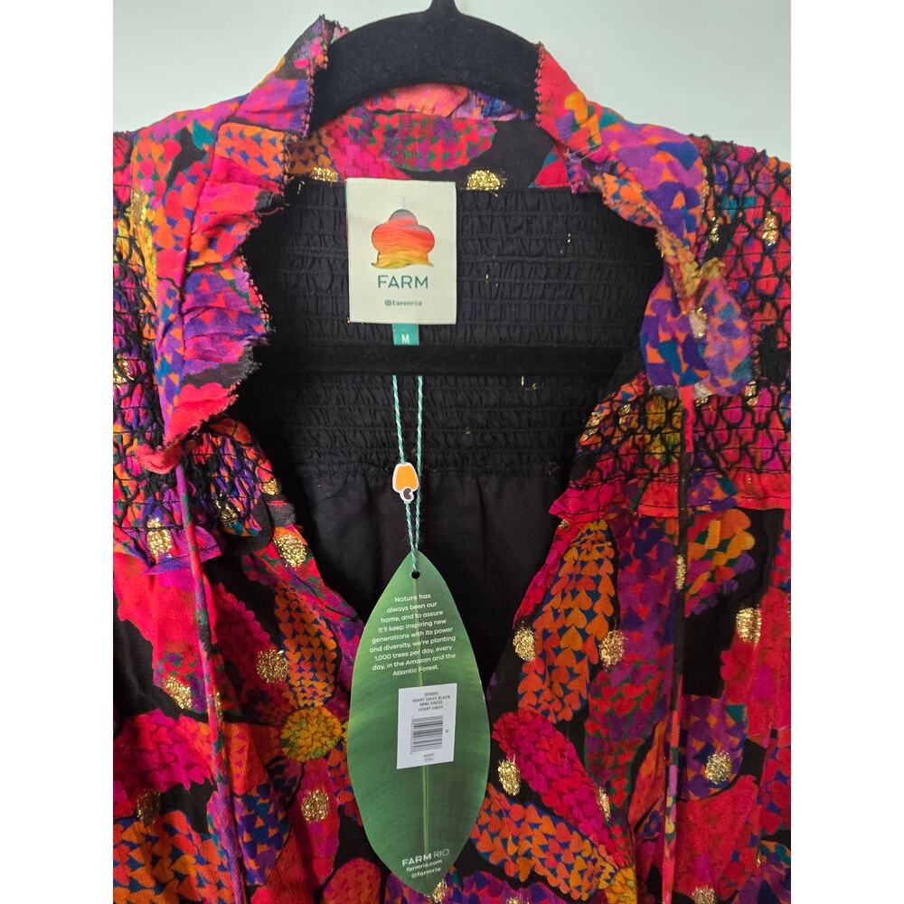 New Farm Rio Heart Daisy Fairy Whimsy Ruffled Long Sleeve Colorful Dress Size M - Picture 8 of 13